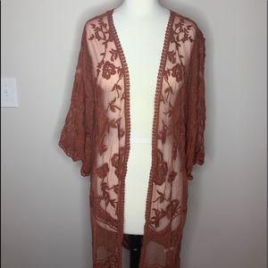 Orange Floral Sheer Cardigan